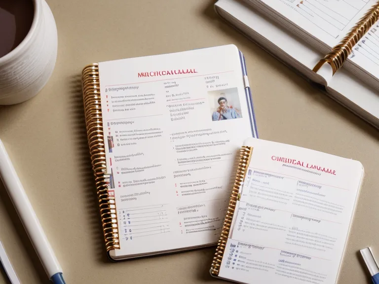 Folleto de hospital y libreta de apuntes sobre una mesa de madera cálida.