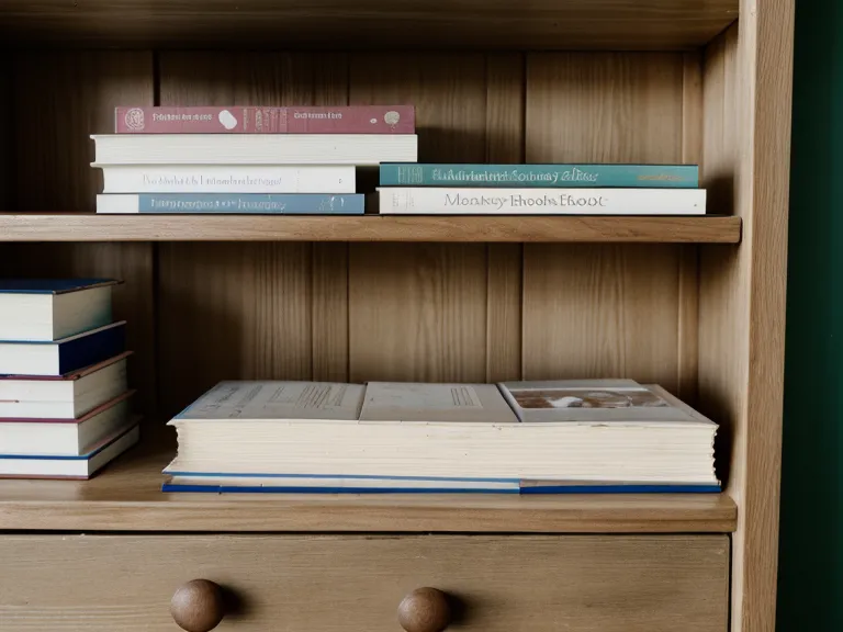 Libros de maternidad y una cuchara de bebé en un estante de madera.