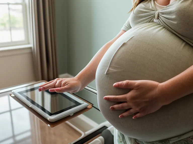 Manos sosteniendo tablet con curso de preparación al parto online
